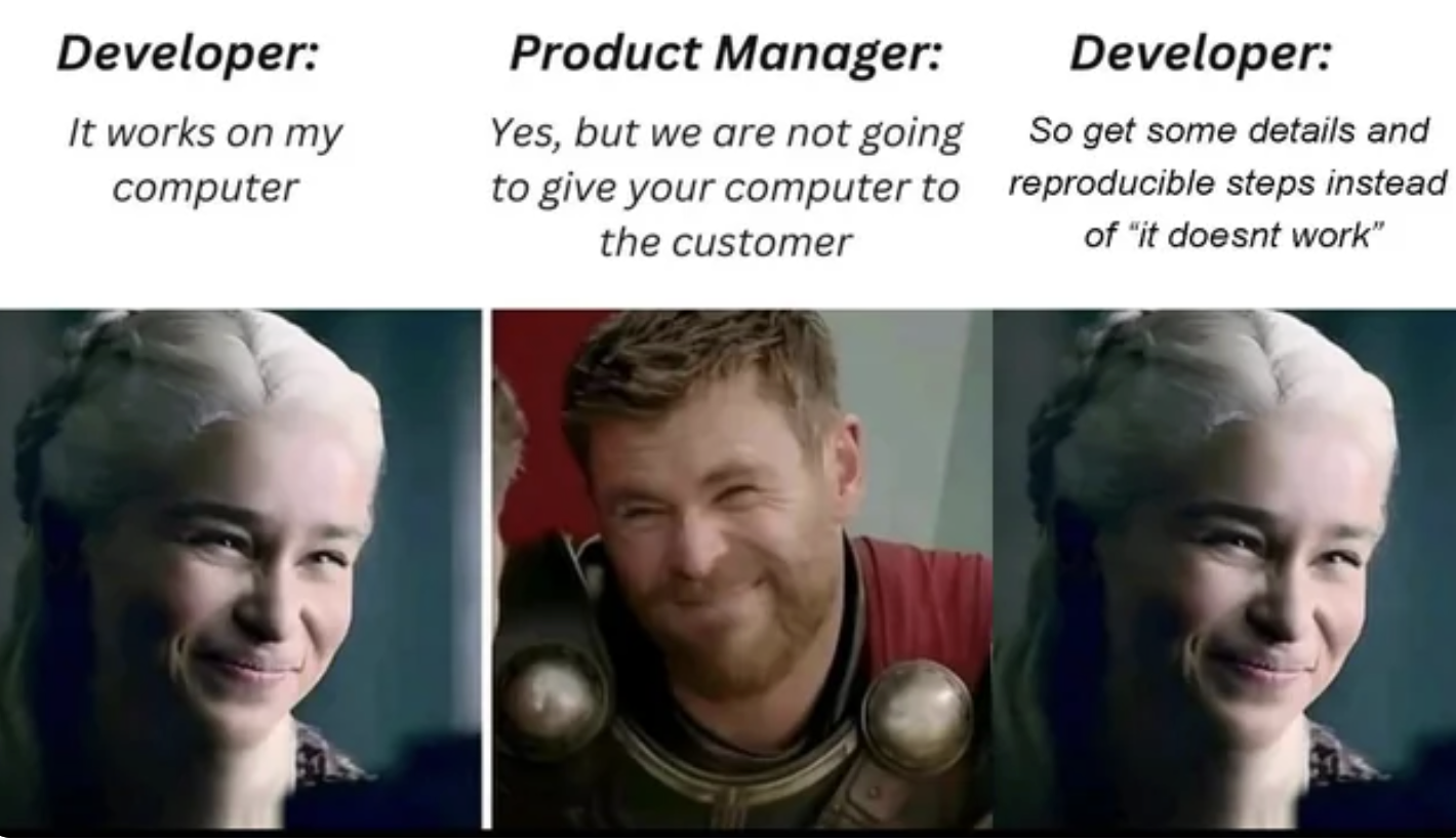 Works on my machine - Developer vs PM